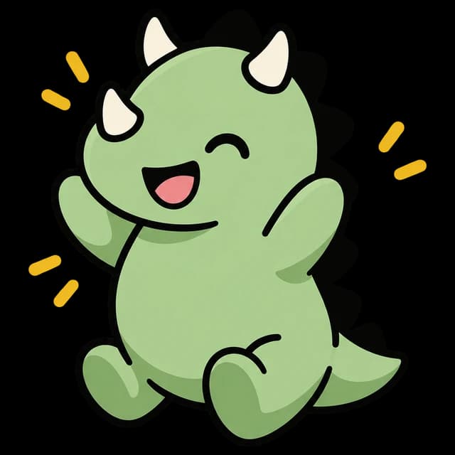 Louby the green dinosaur jumping for joy